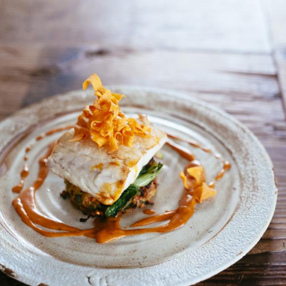  / Seared snapper with sweet potato rosti, baby bok choy and carrot beurre blanc